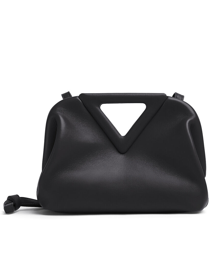 Bottega Veneta Point Leather Top Handle Bag Black